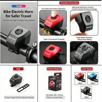 AliExpress NONE 5 Sound Modes Bike Horn, 120DB Type-C Rechargeable Bicycle Bell, Electronic Warning Ring for Road & Mountain Bike Accessory