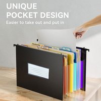 1-pack of plastic telescopic hanging folders with 7 compartments and multi-colored labels, suitable for filing cabinets.