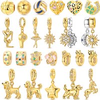 Gold Series 925 Sterling Silver Puppy Tiger Horseshoe Yoga Ballet Star Moon Whistle Charm Fit DIY Bracelet Necklace Cute Gifts