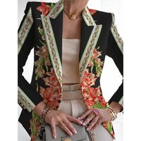 Spring Autumn Women's Top Suit Fashion Casual V-neck Shoulder Large Size Printed Slim Fit Suit Women's Top 2023 New Launch