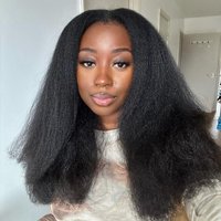 Double Drawn Bob Kinky Straight Human Hair Wigs For Black Women Glueless Pre Plucked PreCut Yaki Straight 5X5 Lace Frontal Wigs