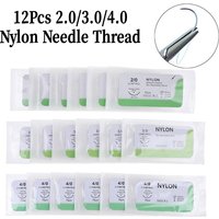 12Pcs 2.0/3.0/4.0 Needle Suture Nylon Medical Thread Sterile Surgical Practice Accessories