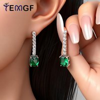 TEMGF Cultivate Emerald/Ruby Drop Earrings for Women S925 Sterling Silver Long Dangle Ear Studs Party Fashion Fine Jewelry Gifts