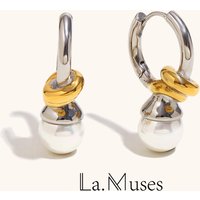 La. Muses Mixed Color Knotted Heart Imitation Pearl Stainless steel Women's Earrings PVD Plated Fashion Waterproof Jewelry Gift