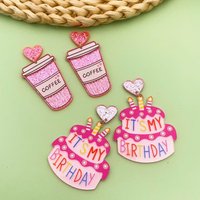 Creative Atmosphere Party Happy Birthday Cake Coffee Cup Earrings Festival Commemorative Earrings