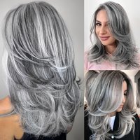 20" Synthetic Long Layered Silvery Wavy Wig for Women Natural Looking Heat Resistant Wig with Curly Style for Daily Party Use