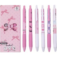 6-Pack Gel Pens, 0.5mm Fine Point, Black Ink, Pink Bow Design, Smooth Writing for Journaling, School & Graduation Season