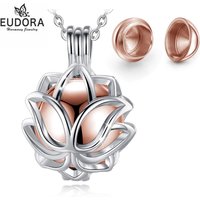 EUDORA Pendentif urne funéraire 14mm, médaillon cage Fleur de Lotus, porte-cendres, capsule souvenir, collier boule creuse, bijoux DIY K332n14
