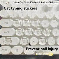 24pcs Cat Glass Keyboard Stickers Nail Art - Special Typing Artifact for Notebook Desktop Mechanical