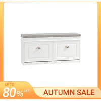SoBuy FSR64-W Shoe dump truck seat chest of drawers bench with seat cushion shoe bench with 2 flaps White BHT approx: 104x52x24cm