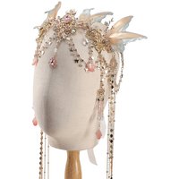 Fairy Mermaid Headband Crown with Pink Butterfly Wings Elf Headpiece with Tassel Elven Tiara Wedding Mermaid Hair Accessories
