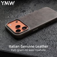 YMW Italian Genuine Leather Case for iPhone 17 16 15 Pro Max Magnetic Luxury Business Retro Cow Phone Cover