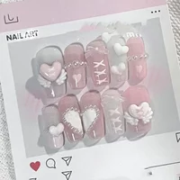 Pink Sweet Angel Wings Love Bow Handmade Manicure Wear Nails Starburst Manicure Versatile Sweetheart Fairy Wearable Fake Nail
