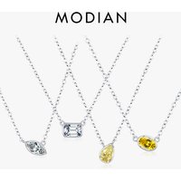 MODIAN 925 Sterling Silver Geometric Cubic Zirconia Pendant Necklace Fashion Stackable Asymmetrical Jewelry For Women Fine Gifts