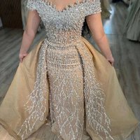 Champagne Wedding Dresses Off The Shoulder Beaded Detachable Bridal Gown Saudi Arabia Dubai Islamic Vestido De Noiva Customized