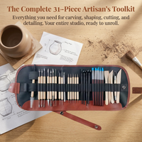 31Pcs Pottery Tool Set for Clay Ceramic Sculpting, Professional Carving Kit with Storage Bag, Steel & Wood Handles