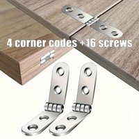 Heavy-Duty Folding Shelf Brackets (4 Braces & 16 Screws). 90° Stainless Steel Wall-Mount for Space-Saving Benches & DIY