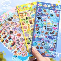 4 pcs/8pcs Kawaii Glittering 3D Sushi Sea Animals Vehicles Stickers Scrapbooking Diy Journal Stationery Sticker Gift Deco Art