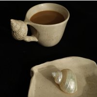 handmade Ceramic Conch Coffee Cups Plates Suit Craftsmanship Afternoon Tea Cup with Conch Handle Milk Late Juice Cup Plate