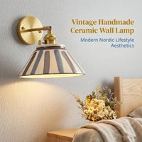 Chinese-style retro tea room tea table ceramic wall lamp, Chinese ancient style simple homestay bedside lamp, restaurant entranc