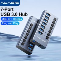 Acasis 10Gbps USB 3.1 Hub 7 Ports Splitter Data Transfer Charging Individual Switch Indicator Light For Keyboard Mouse Printer