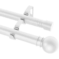 White Double Curtain Rods for Windows, Curtain Rod Set with 2 Poles & Brackets, 5/8 Inch Diameter Metal Drapery Ro