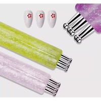 1pcs Five Petal Flower Nail Art Bead Pen Glitter Acrylic Handle Five-Round Headed Polka Dot Flower Drawing Pen DIY Manicure Tool