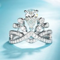 Silver S925 Wedding Ring Women Band Luxury Jewelry Pass Diamond Test D Colour Moissanite 2 Carat Water Drop Crown Rings