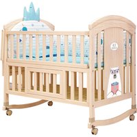 Comfortable Baby Bed,Solid Wood,Movable,with Diaper Changing Table and Mosquito Net,Multifunctional Baby Bed, Adjustable Height