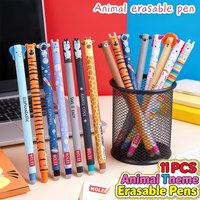 11Pcs 0.7mm Blue Animal Erasable Pen Refillable Ballpoint Pens, Suitable For Students Erasing Writing And Drawing Mistakes