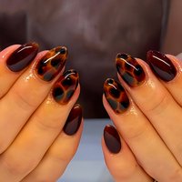 24pcs Brown Smudge Fake Nails Sets Fashion Short Almond Press on Nails Simple Leopard Print False Nail Reusable Manicure Tips
