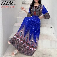Summer Fashion Dress Women Robe Plus Size Bohemian Floral Beach Holiday Vestidos Para Mujer Casual O-neck Print Indian Dresses