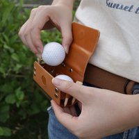 Golf Ball Bag and Tee Holder with Ball Marker, 3 in 1 Golf Ball Storage Carry Pouch Premium Leather