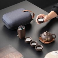 Purple Clay Travel Tea Set with One Pot And Four Cups Portable Outdoor Storage Quick Cup Kung Fu Style Small Gift Set