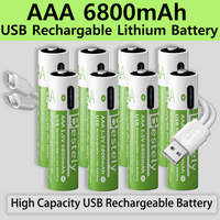 New 1.5V AAA 6800mAh High Capacity Rechargeable Lithium Batteries Type-C USB AAA Li-ion Battery 2000 Times Cycle With Free Cable