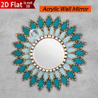 Boho acrylic wall mirror with Wooden Base, mandala round wall mirror, living room wall decor mirror, housewarming gift