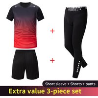 3-pcs Men's Casual Quick-drying Short-sleeved Shorts And Trousers Suit Running And Playing Fitness Coat Comfortable Sports Short