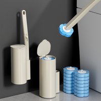 1 Set of New-Style Wall-Mounted and Stand-Type Dual-Use Disposable Toilet Brush Set, Clean and Hygienic Without Dirtying Your Hands, Comes with Antibacterial Cleaning Liquid and Replacement Brush