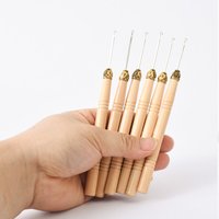Hair Extensions Beads Tools Kit Extensions Micro Pulling Needle Wood Hair Hook with Tongue Hair Crochet Hook