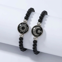 Classic Luminous Sun Moon Couple Bracelets for Women Handmade Black Beaded Matching Bracelets Charm Friendship Jewelry Gifts