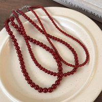 6-12mm Round Glass Red Beads Strand Beaded Necklace Choker for Women Wholesale Silver Plated Chain Chokers Jewelry New Year Gift