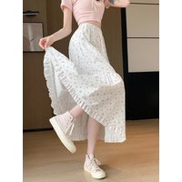 Jmprs Floral Ruffles Sweet Long Skirts Women Vintage Elegant High Waist French Skirt Casual Loose Preppy Style Retro Lady Skirt
