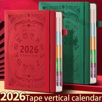 2026 A5 Portable Textured PU Leather Agenda Book with English Calendar Notepads Daily Creative Planner Reminder Desktop Date