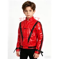 Costumes Zembie Cosplay Red Leather Jacket Michael Jackson Thriller Night Outwear Kids Halloween Rock Stage Performa