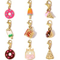 3pcs/Lot Stainless Steel Donut Cup-cake Diy Clip On Charms Never Fade Women Birthday Cake Pizza Coffee Necklace Lobster Pendant