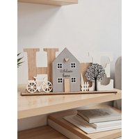 AliExpress syxing Wooden HOME Ornament with Cute House Bicycle & Tree Elements Creative Wooden Craft Decor For Living Room Bedroom Entryway