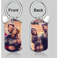 2D Flat Personalized Photo Keychain Holiday Birthday Family And Lover Gift Custom Photo Alloy Keychain With Heart-Shaped Pendant