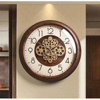 2026 New European Retro Mechanical Gear Wall Clock Silent Wooden Round Wall Watch Luxury Vintage Style for Living Room Home