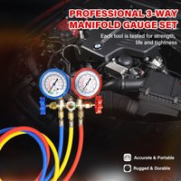 With 3 Hose & Hook 3-way Refrigerant Manifold Instrument Compatible with R12/R22/R134a/R404A for Automobile/Household Air Condit