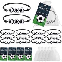 12/24Sets Football Bracelet Set With Thank You Card Organza Bag for Kids Sports Soccer Birthday Party Favors Gifts For Guests